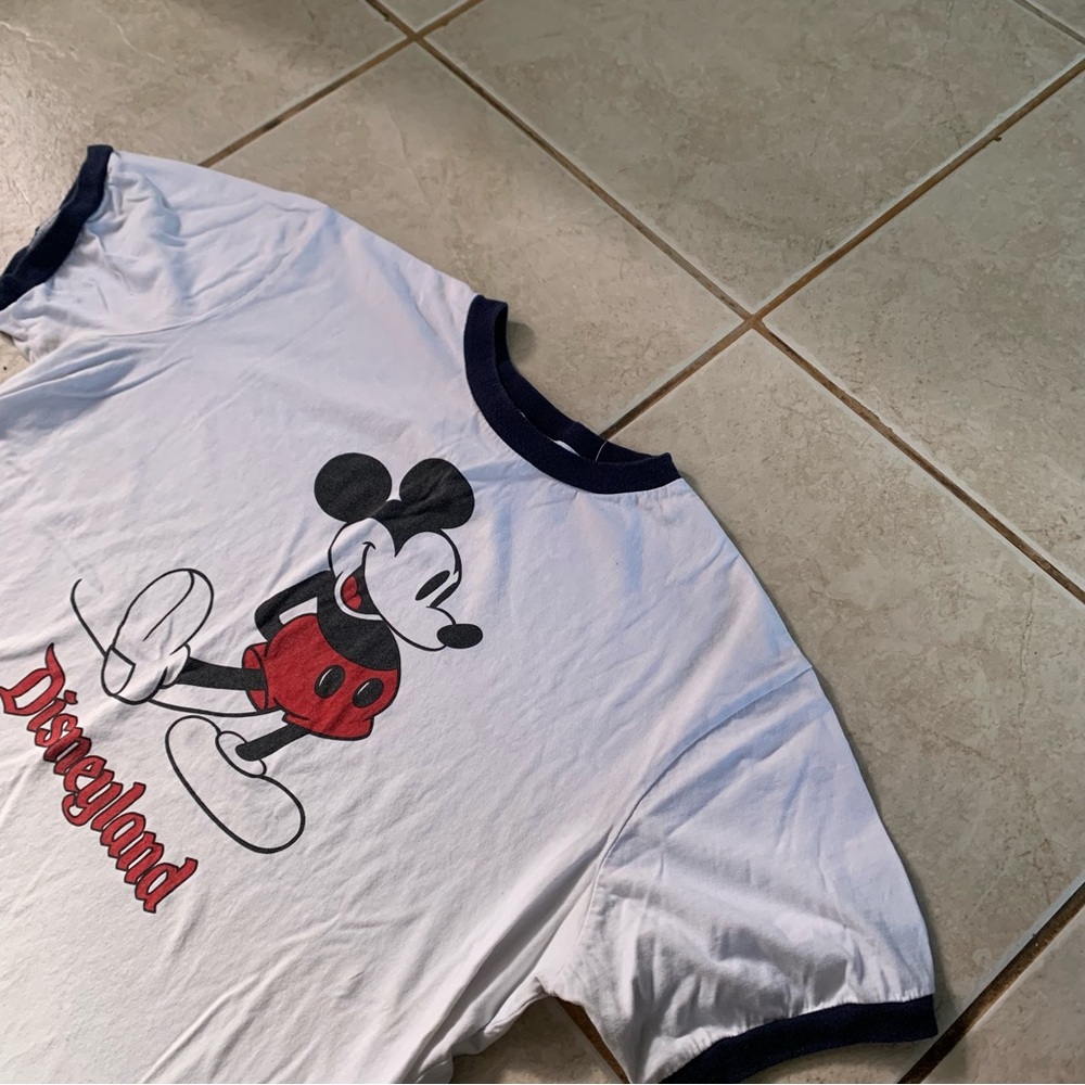 Vintage 70s Disneyland Mickey Mouse Walt Disney White Ringer T-Shirt Size XL